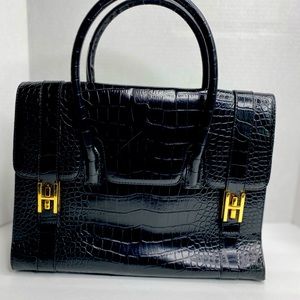 Crocodile Print Black & Gold Leather Tote